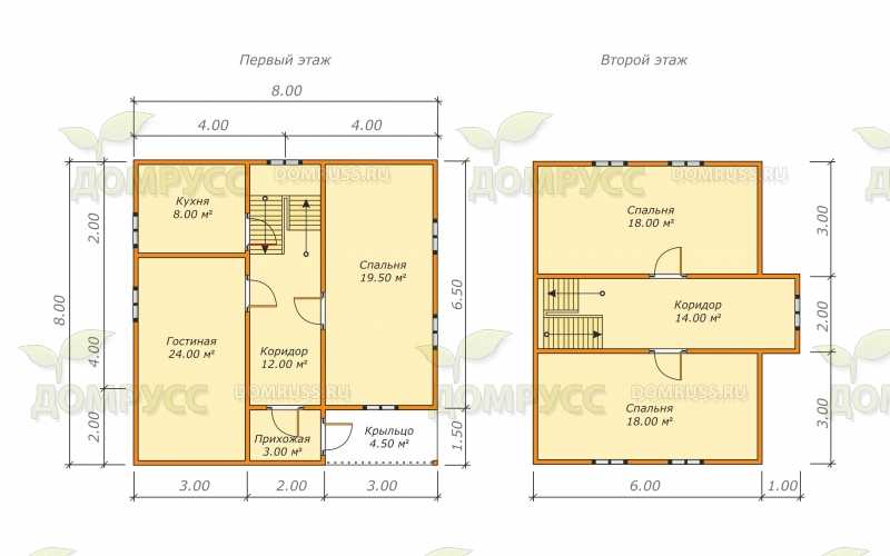 Планировка и проекты домов 8 на 8: двухэтажный проект загородного коттеджа