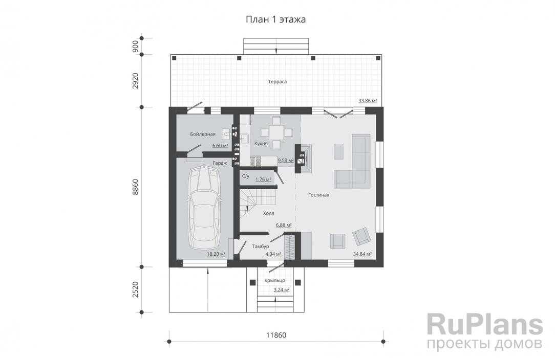 Проекты одноэтажных домов до 100 кв. м (77 фото): план дома из газобетона и из пеноблоков, с гаражом и других типовых