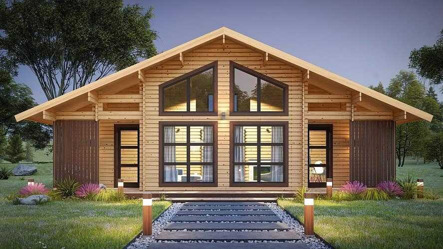 Дом в стиле шале одноэтажный из бруса, проекты загородного коттеджа с деревянным и комбинированным фасадом, дизайн интерьера частного особняка