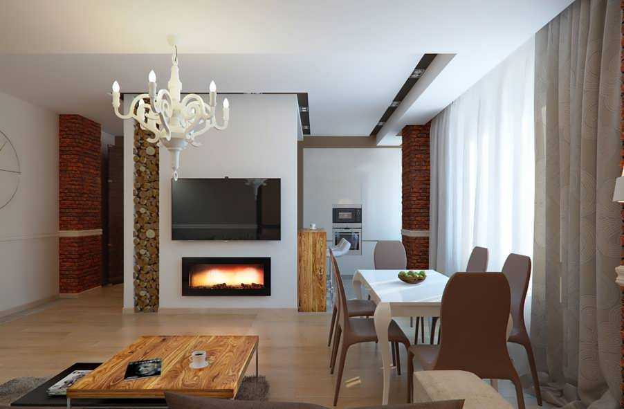 Дизайн гостиной с камином в частном доме